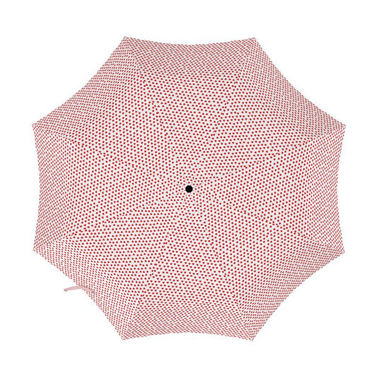 Pink polka dot umbrella on a white background