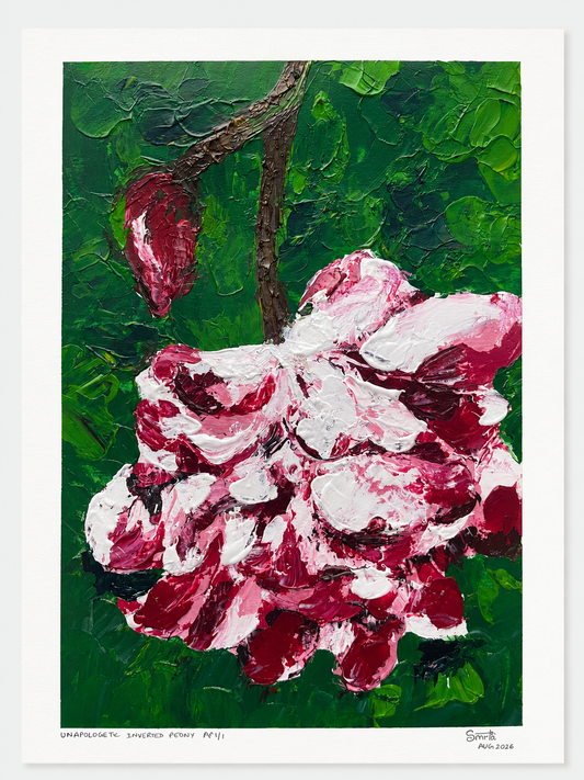 Unapologetic Inverted Peony - Artist Acrylic on Paper Painting