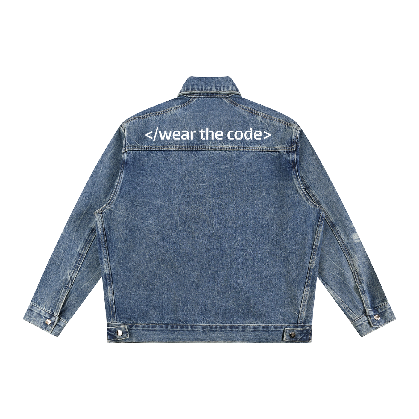 </wear the code> White Men Vintage Wash Zip Up Denim Jacket