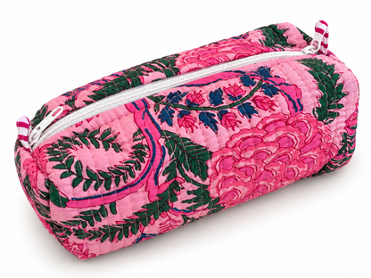 Jaipuri Hand Made Light Pink Base Pink Floral Storage Pouch With Zipper 100% Cotton