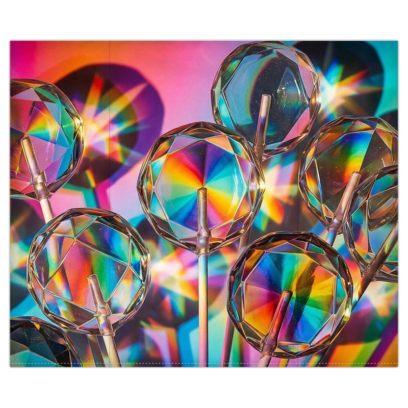 Colorful geometric lollipops with a vibrant, multicolored background