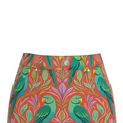 Botanical Parrot Denim Midi Skirt (from XXS to XXL)