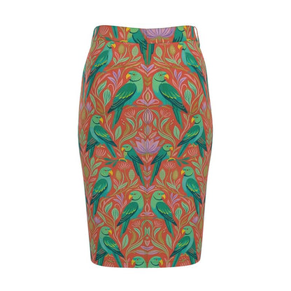 Botanical Parrot Denim Midi Skirt (from XXS to XXL)