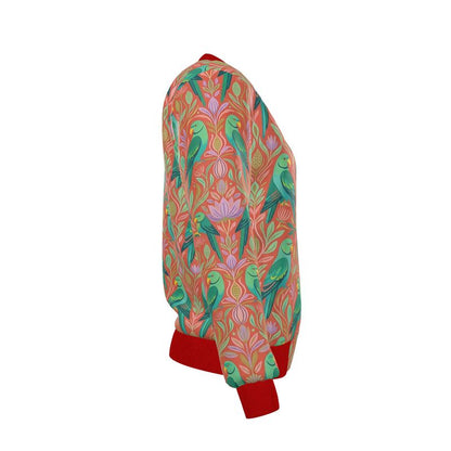 Botanical Parrot + Black Polka Women's Reversible Silk Bomber Jacket (from XXS to 4XL)