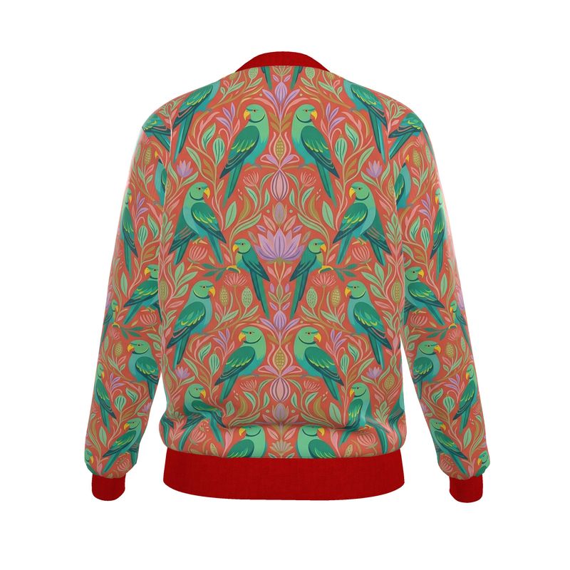 Botanical Parrot + Black Polka Women's Reversible Silk Bomber Jacket (from XXS to 4XL)