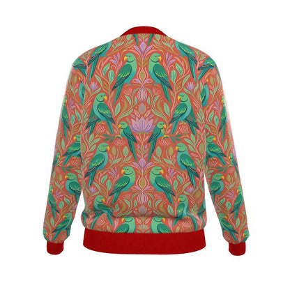 Botanical Parrot + Black Polka Women's Reversible Silk Bomber Jacket (from XXS to 4XL)