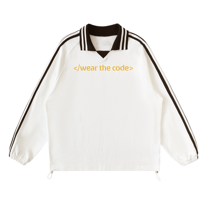 </wear the code> Contrast Striped Lapel Collar Sweatshirt Designed by Smrita Jain