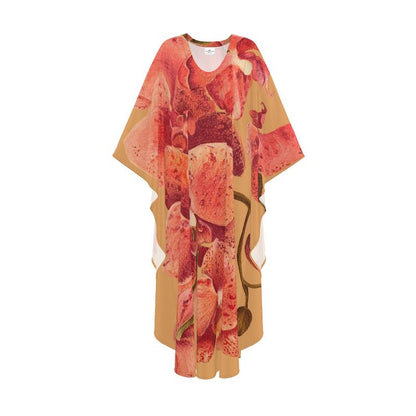Colorful kimono-style garment with abstract design on a white background