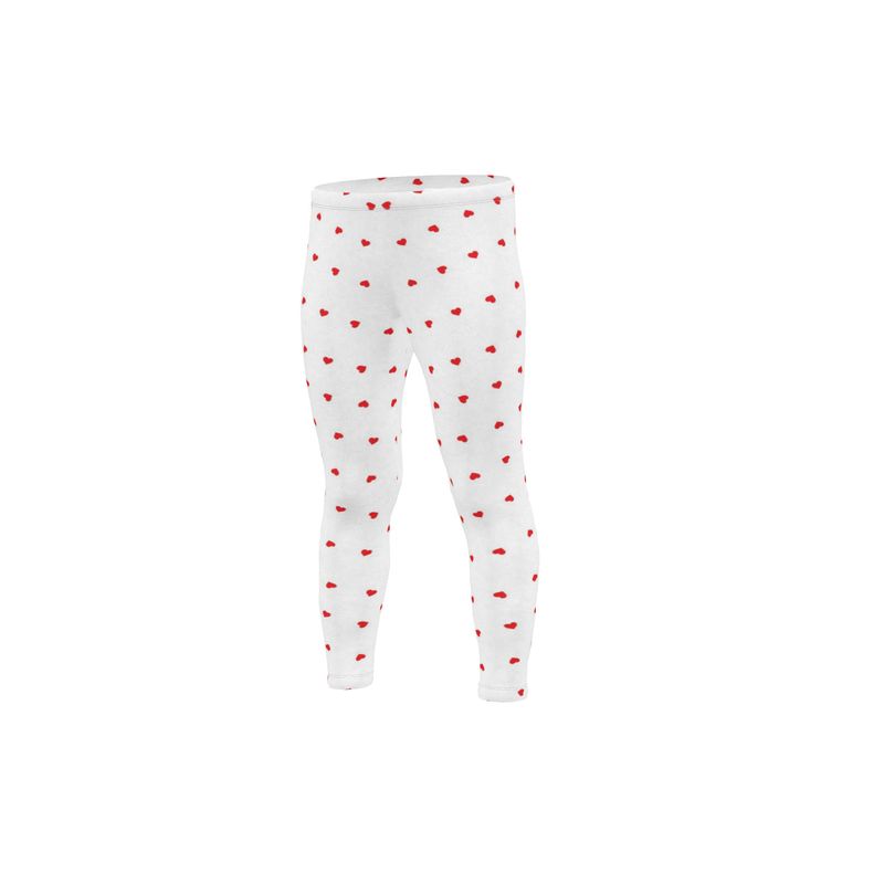 White leggings with red heart patterns on a white background