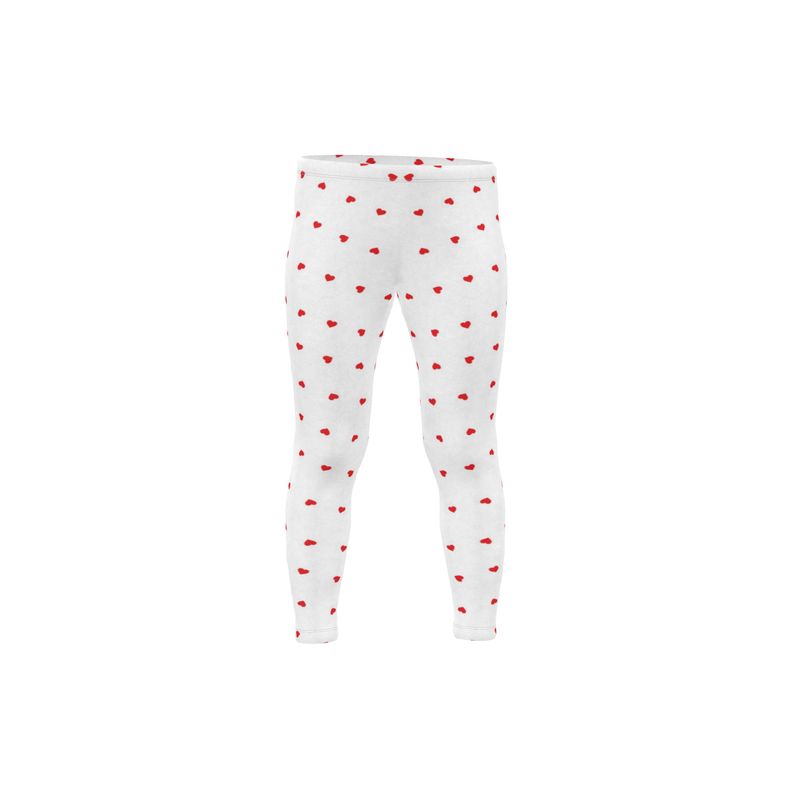 White leggings with red heart pattern on a white background