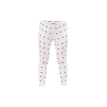 White leggings with red heart pattern on a white background