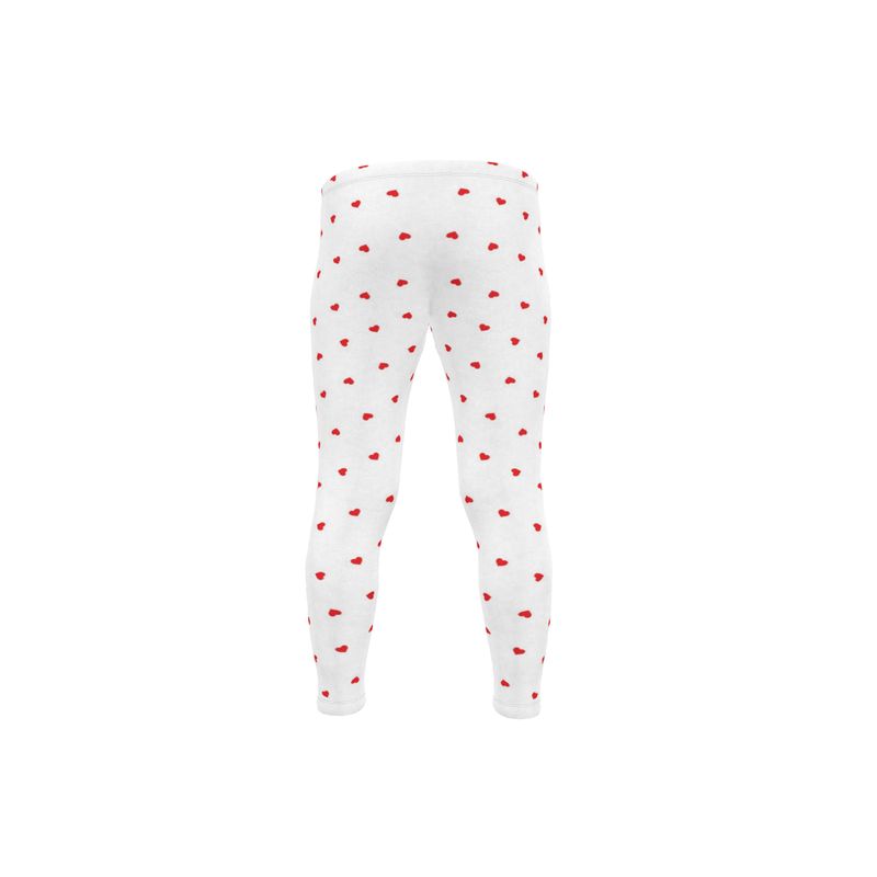 White leggings with red heart patterns on a white background
