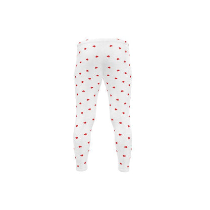 White leggings with red heart patterns on a white background