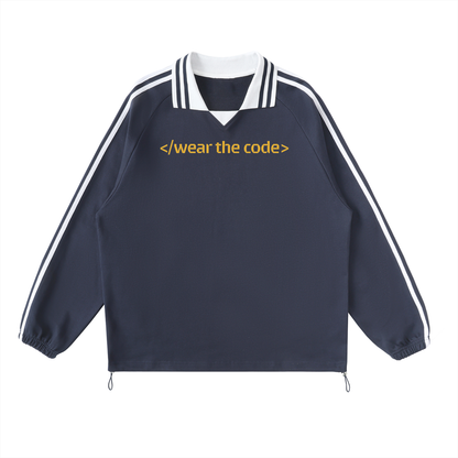 </wear the code> Contrast Striped Lapel Collar Sweatshirt Designed by Smrita Jain