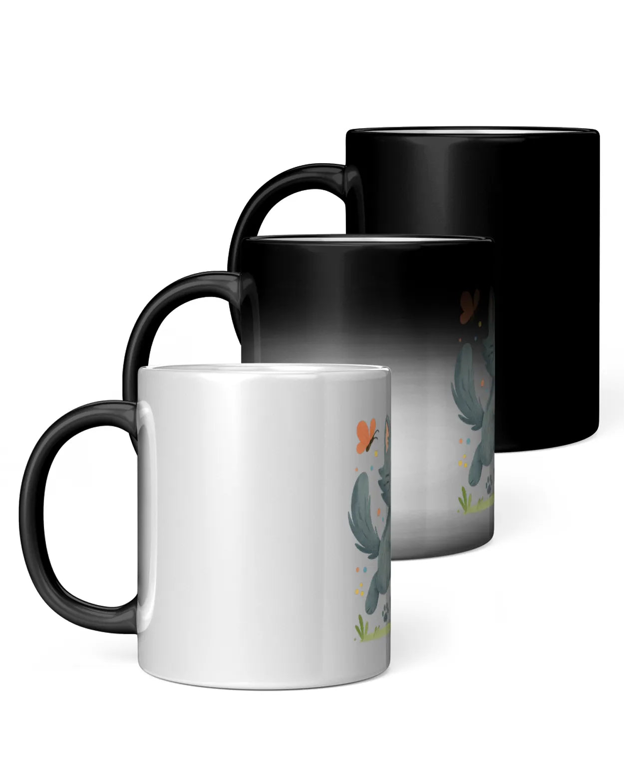 Elmyra the Grey Cat with Butterflies Magic Mug (reveal design on heat)