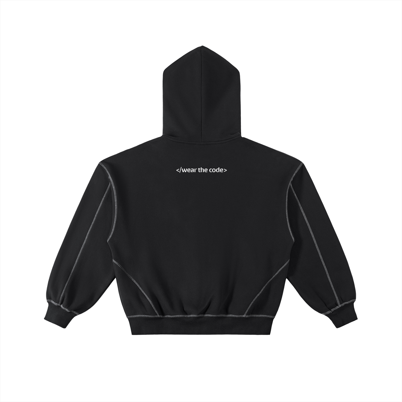 </wear the code> White Men Contrast-Stitched Boxy Fleece Zip Artist Hoodie
