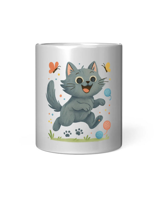 Elmyra the Grey Cat with Butterflies Magic Mug (reveal design on heat)