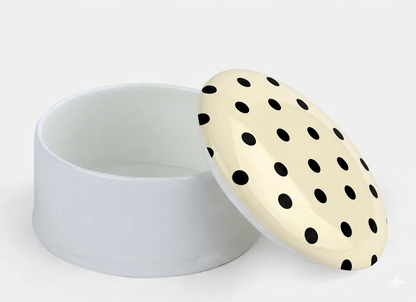 Black Polka Dot on Egg White Bone China Trinket Pot
