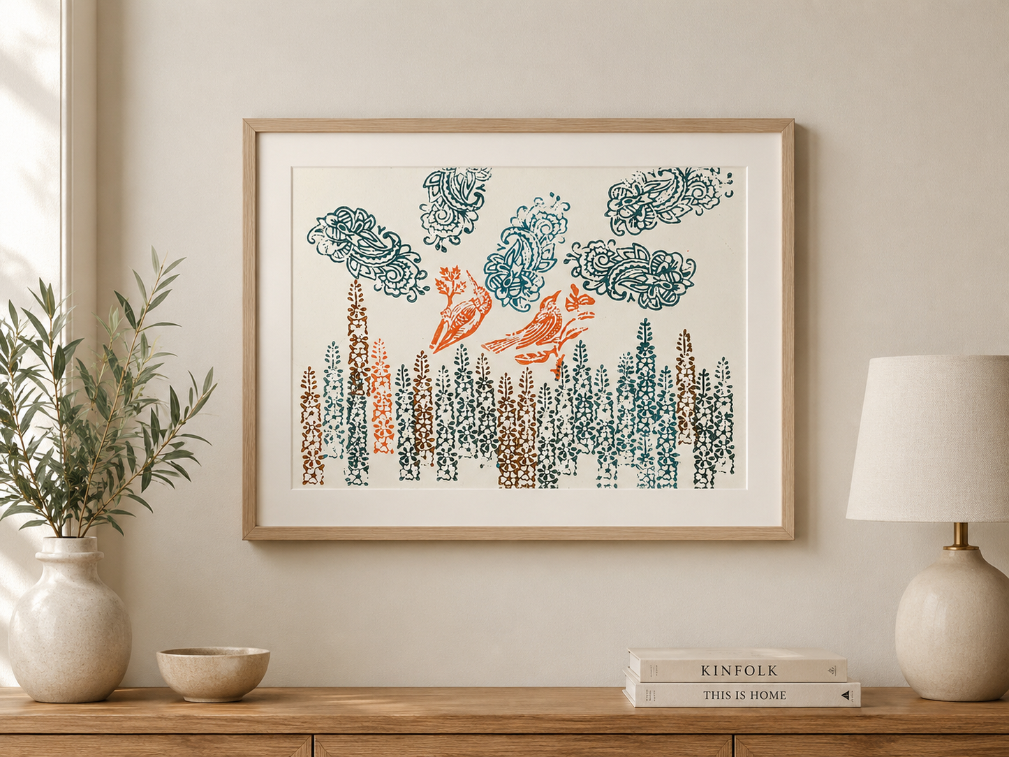 Woodblock Artist Print - Humming Bird and Sparrow - 002 - print only (frame not included)