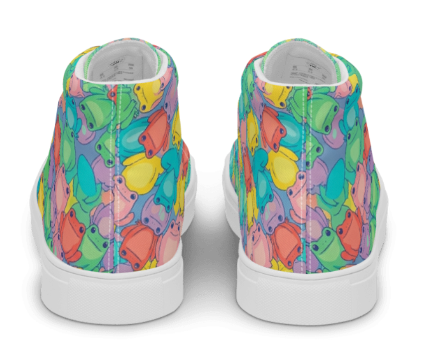 Colorful high-top sneakers with fish pattern on a white background