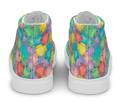 Colorful high-top sneakers with fish pattern on a white background