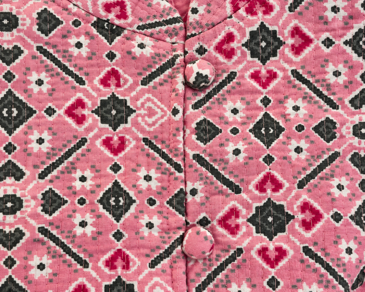 Jaipuri Pink Diamond Checks Block Print Jacket 100% Cotton