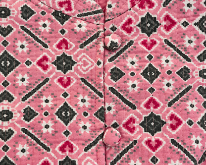 Jaipuri Pink Diamond Checks Block Print Jacket 100% Cotton
