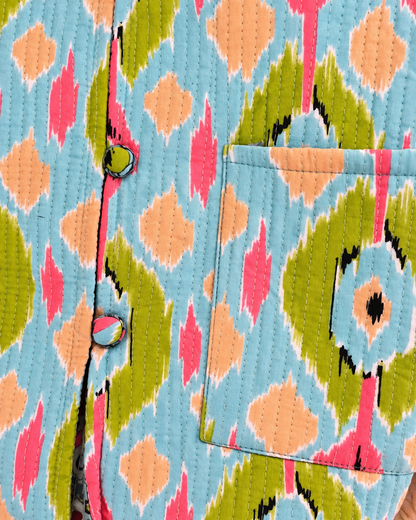 Jaipuri Green Seagreen Dimond Block Print Jacket 100% Cotton