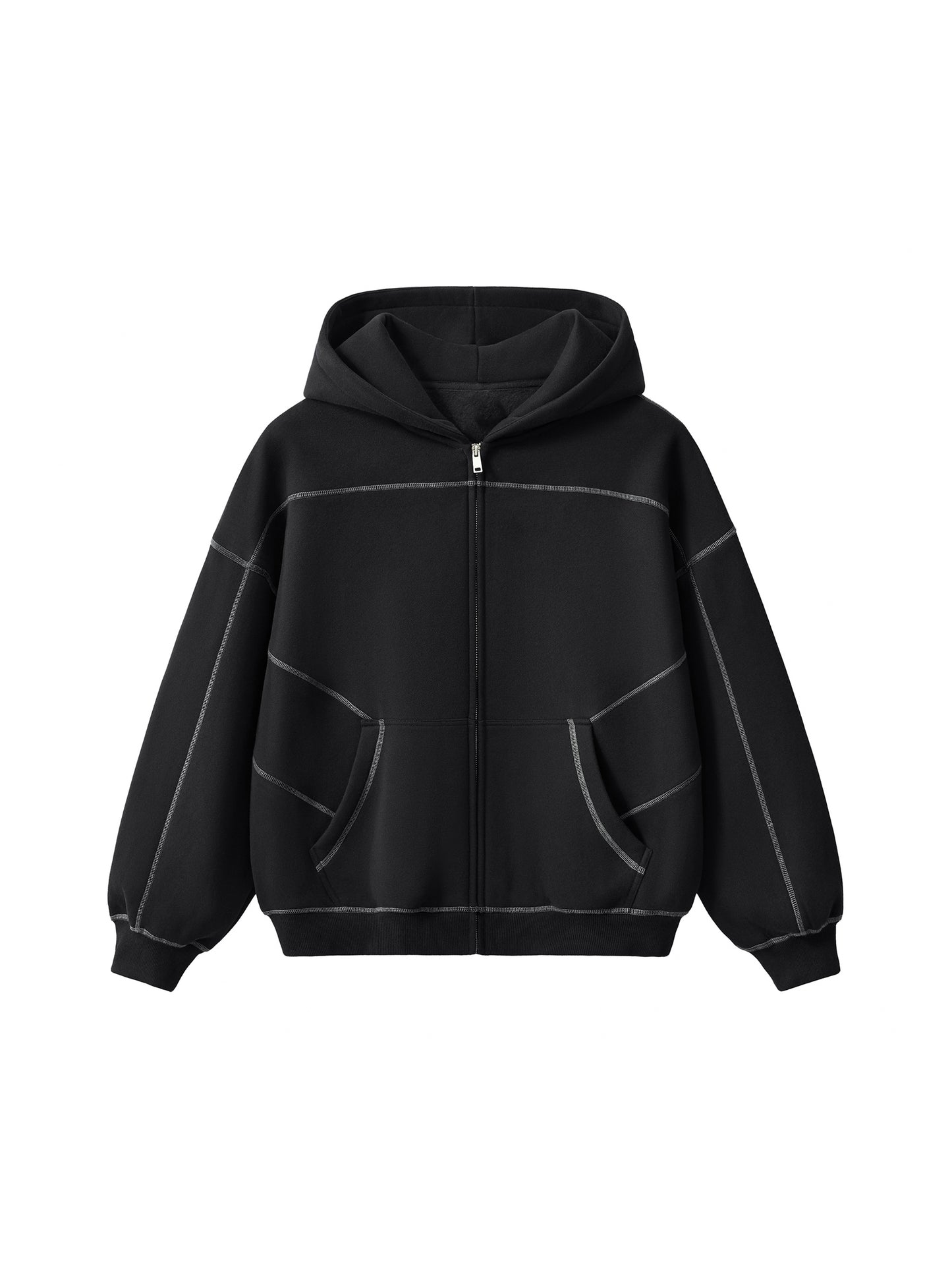 </wear the code> White Men Contrast-Stitched Boxy Fleece Zip Artist Hoodie