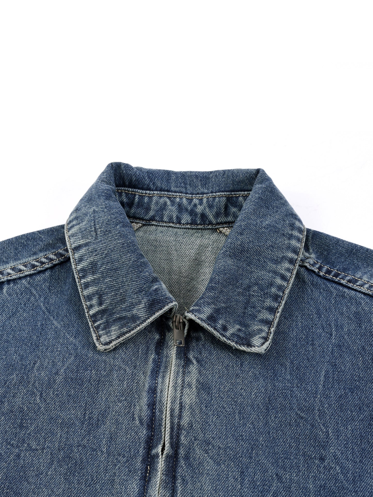 </wear the code> White Men Vintage Wash Zip Up Denim Jacket