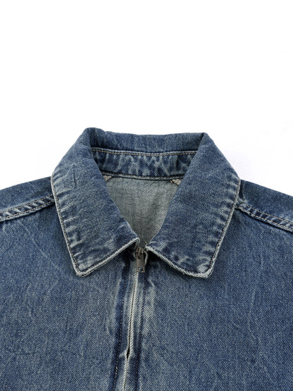 </wear the code> White Men Vintage Wash Zip Up Denim Jacket