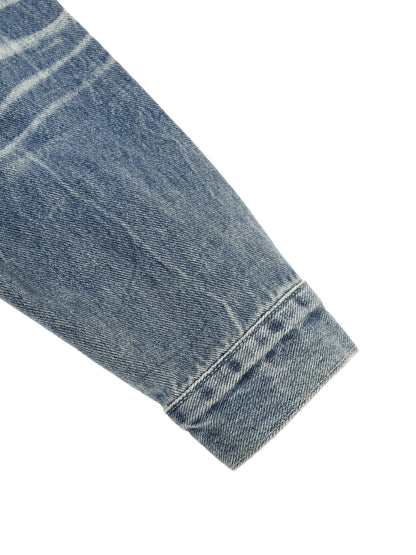 </wear the code> White Men Vintage Wash Zip Up Denim Jacket