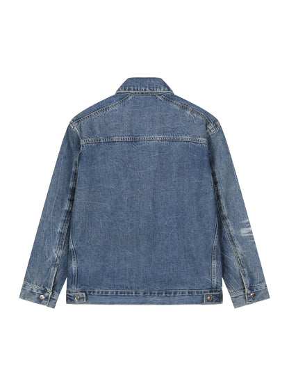 </wear the code> White Men Vintage Wash Zip Up Denim Jacket