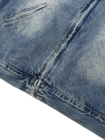 </wear the code> White Men Vintage Wash Zip Up Denim Jacket