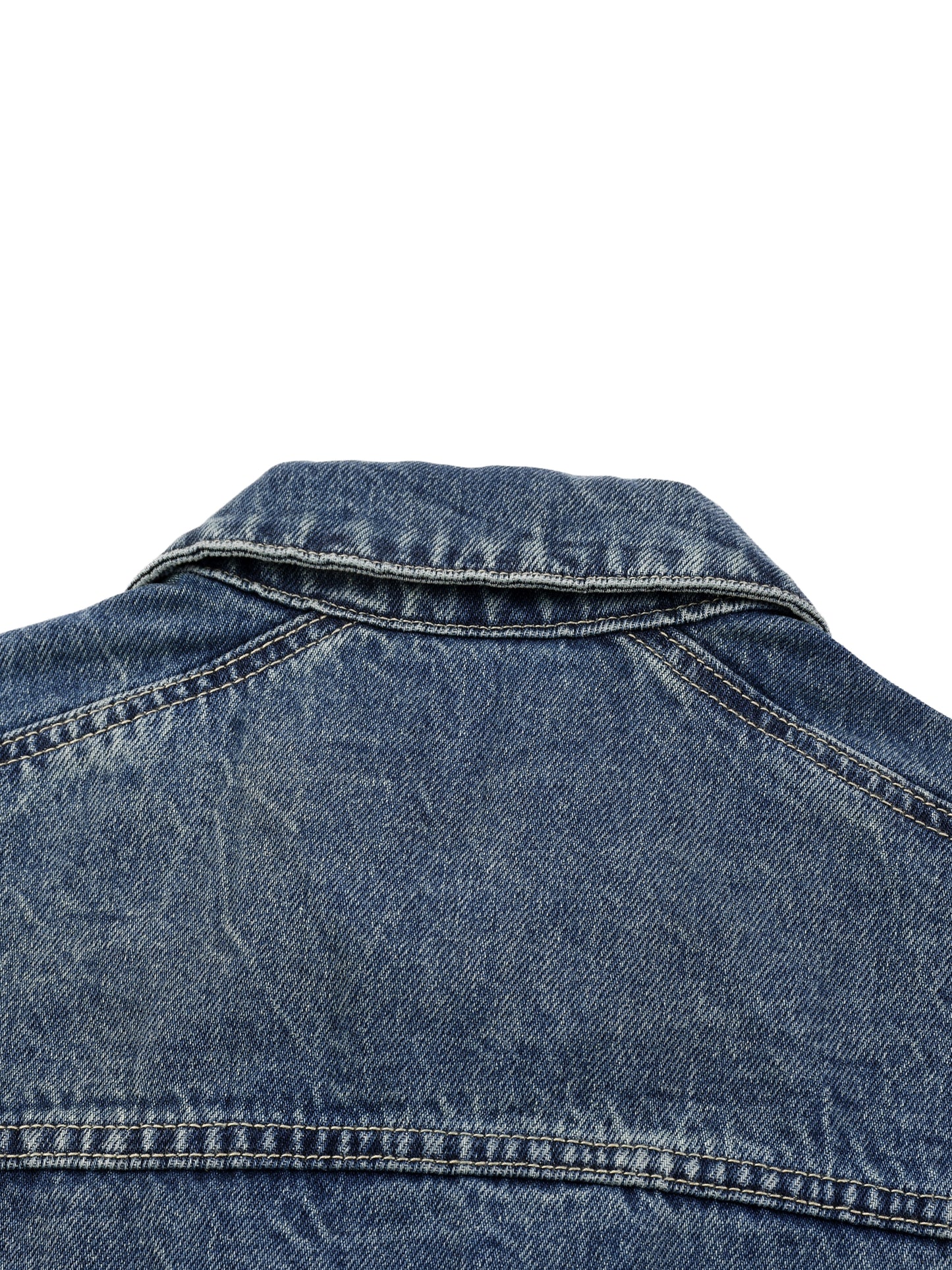 </wear the code> White Men Vintage Wash Zip Up Denim Jacket