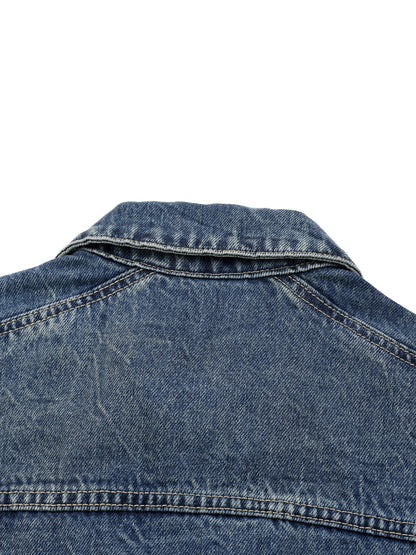 </wear the code> White Men Vintage Wash Zip Up Denim Jacket