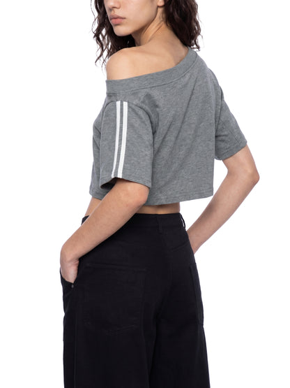 </wear the code> Women's Off-the-Shoulder Crop T-Shirt