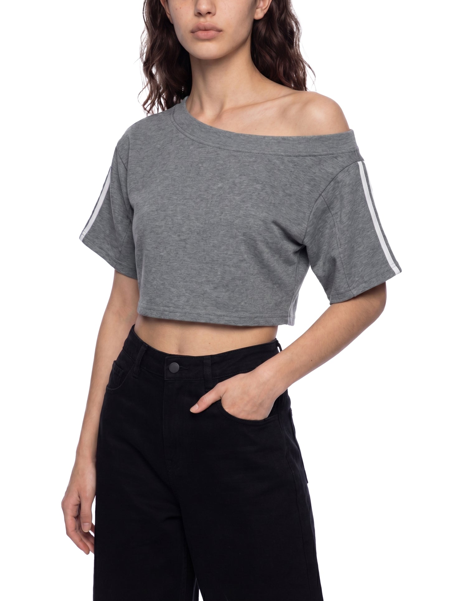</wear the code> Women's Off-the-Shoulder Crop T-Shirt