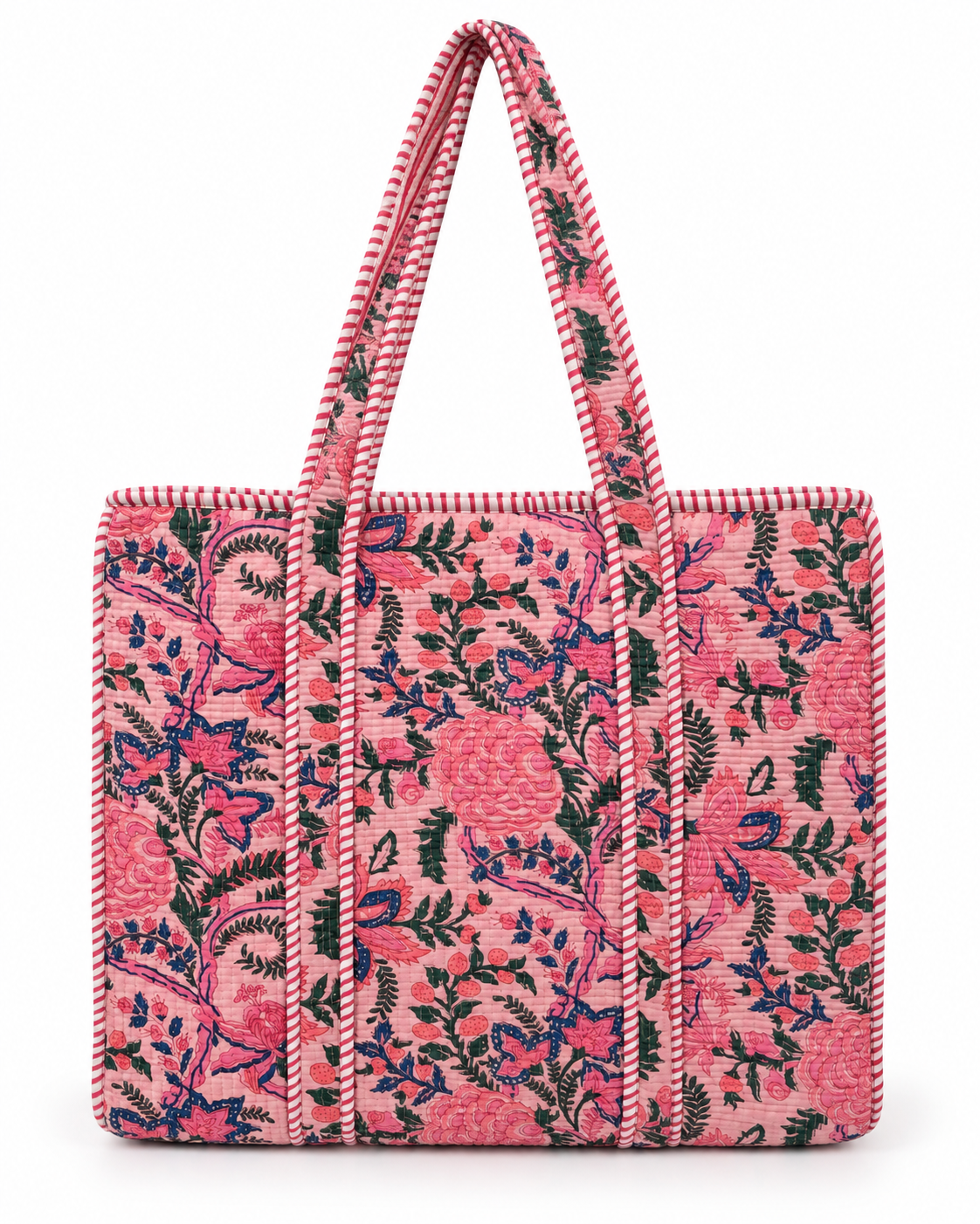 Jaipuri Hand Made Light Pink Base with Pink Floral Carry All Tote Bag 100% Cotton