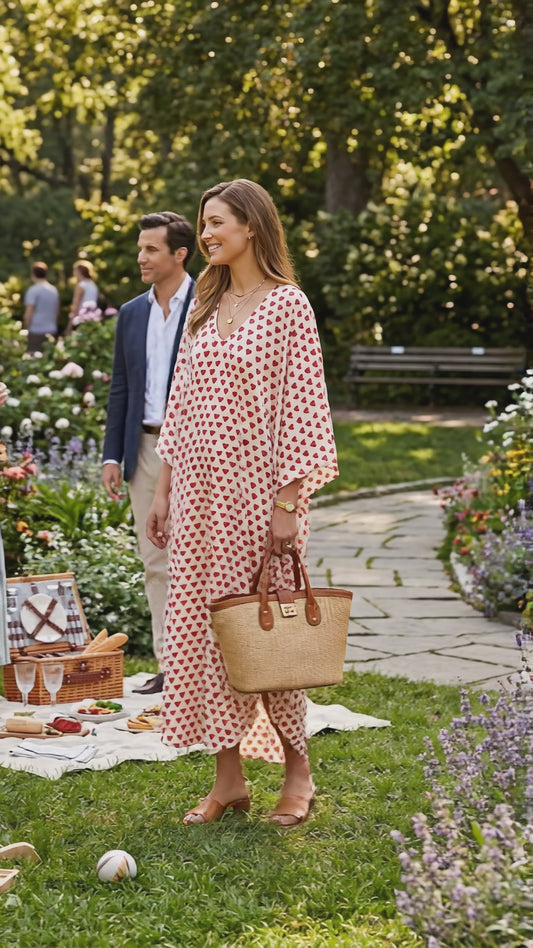 Red Polka Heart Kaftan For Women (Regular & Petite)