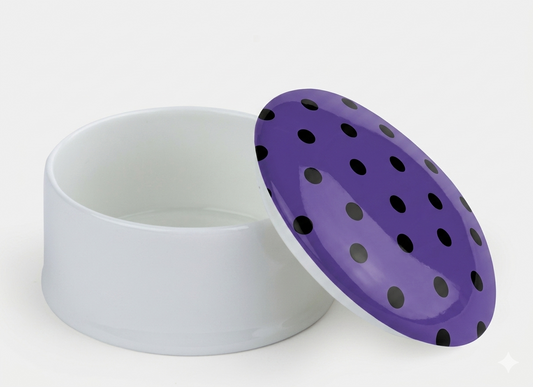 Black Polka Dot on Purple Bone China Trinket Pot