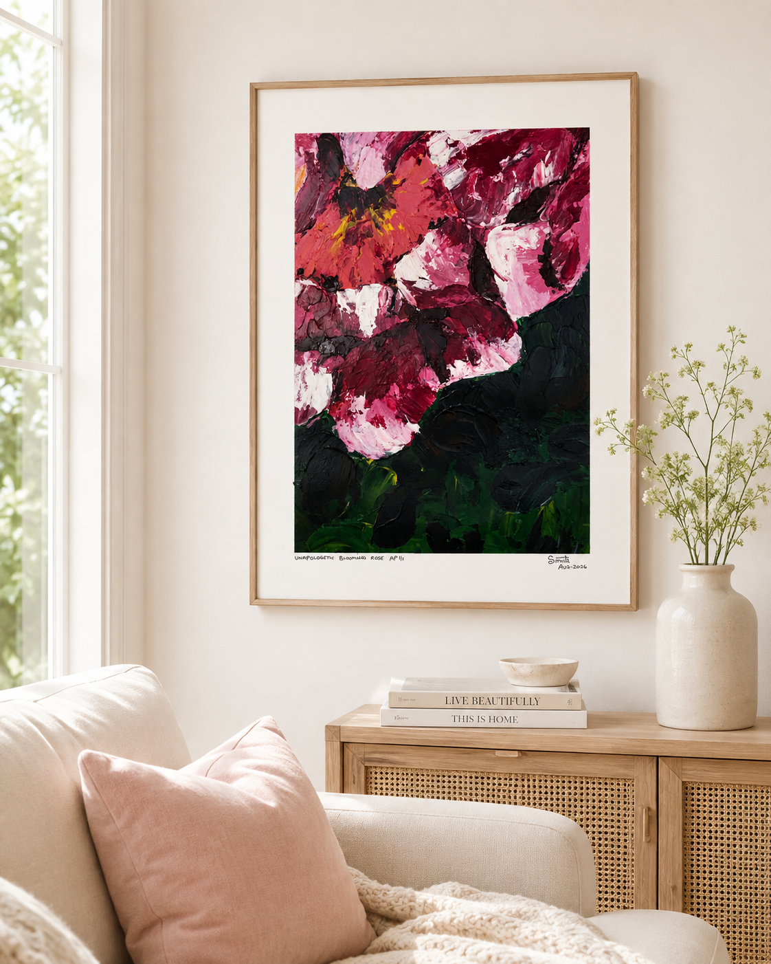 Unapologetic Blooming Rose - Artist Acrylic on Paper Painting