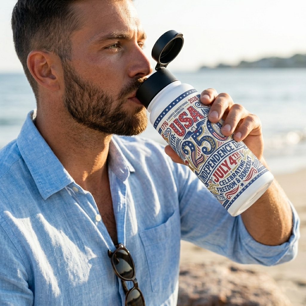 USA 250 Stainless steel water bottle with a straw lid