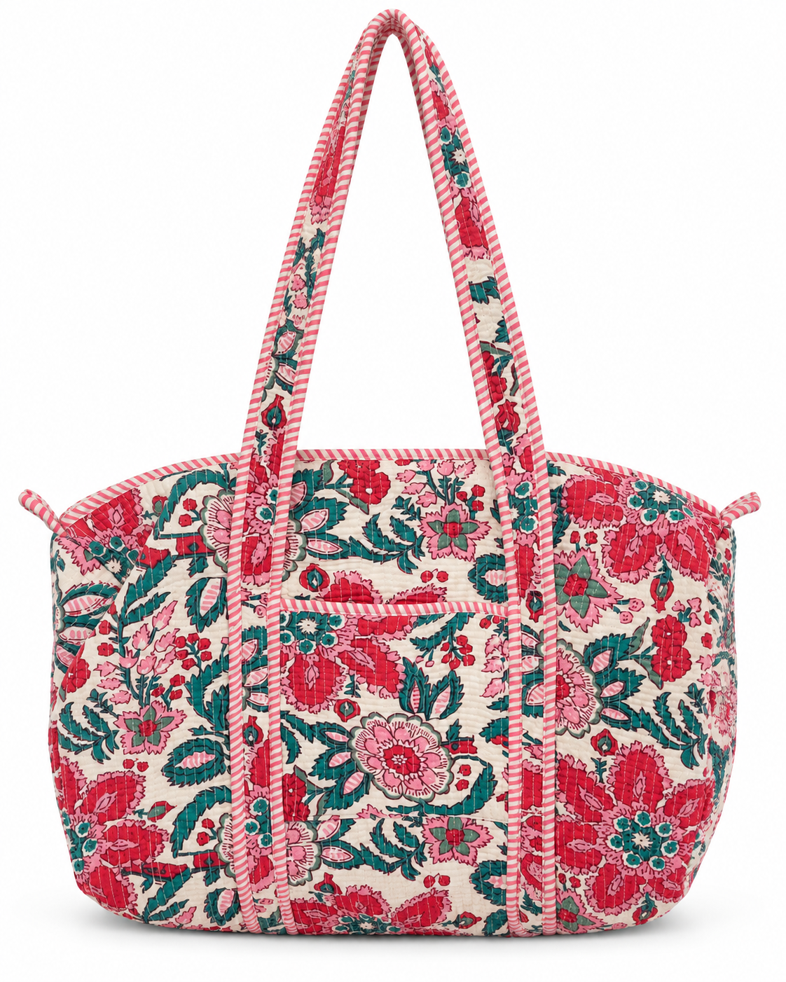 Jaipuri Hand Made White Base with Pink Floral Carry All Duffle Bag 100% Cotton
